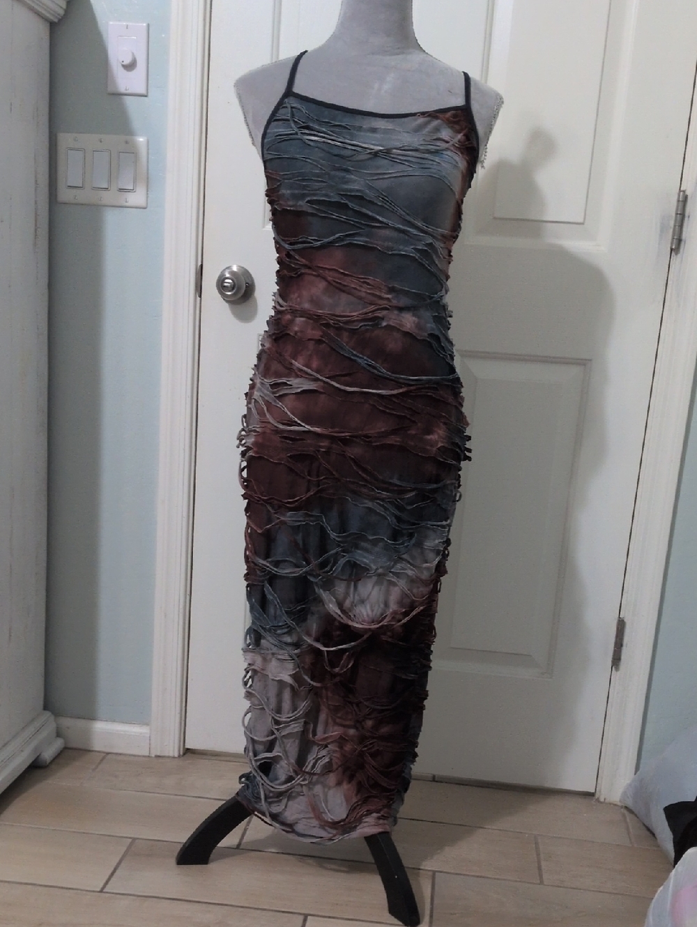 SHEIN Brown & Gray Strappy Textured Maxi Dress